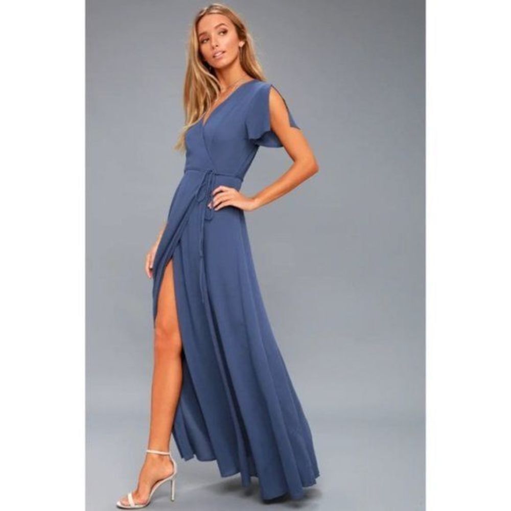 Lulu’s Heart of Marigold Blue Wrap true Maxi Dress size xs